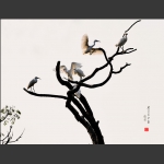 枯树与鹭鸟