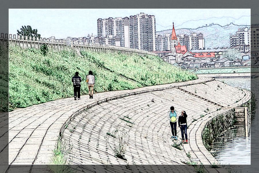 河堤小景