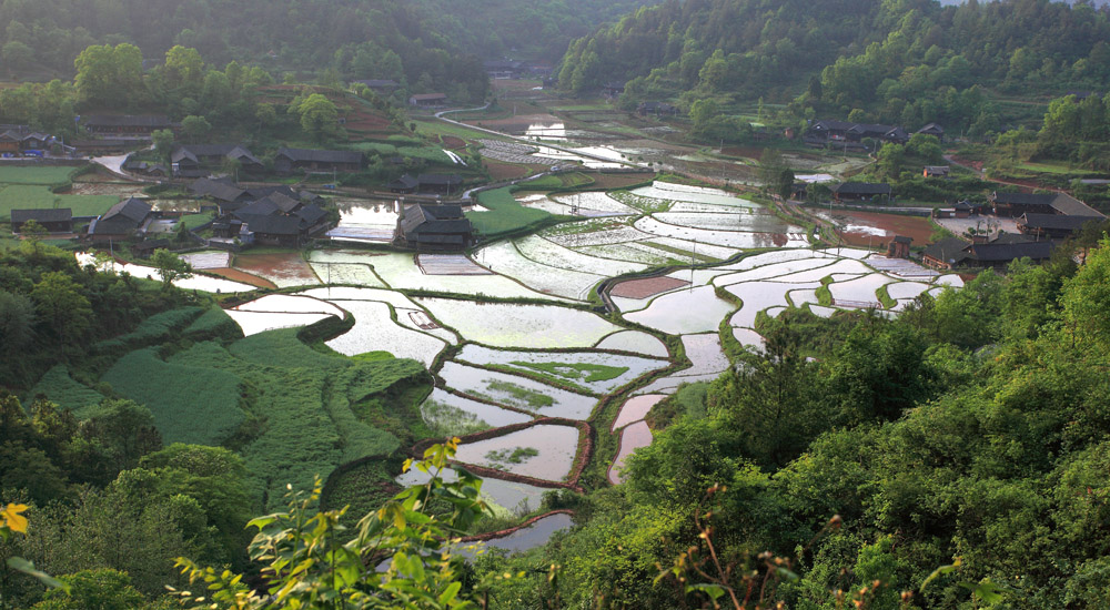 土家吊角楼田园风光
