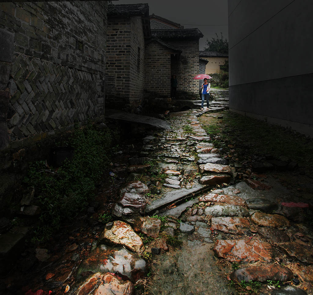 在雨中