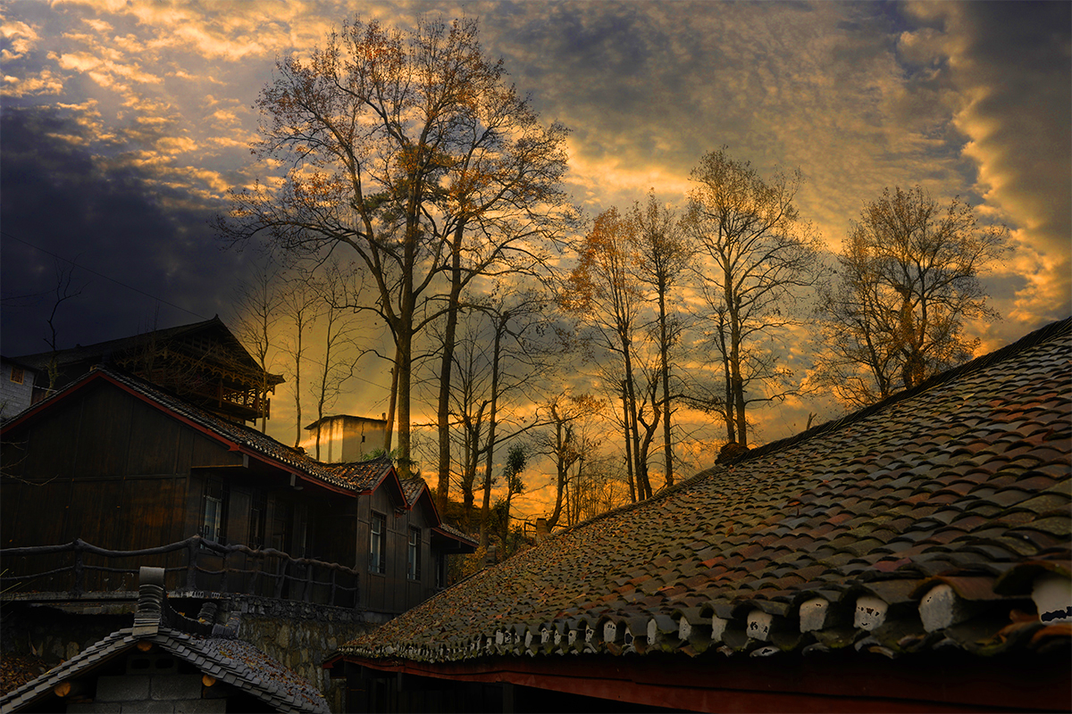 山村晚霞