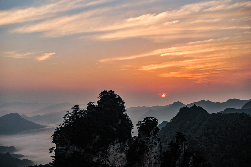 天子山索道日出