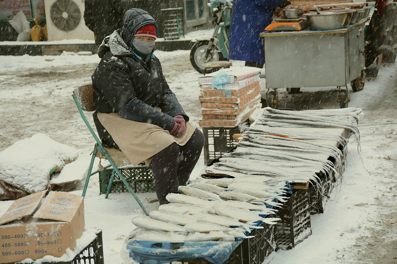 风雪鱼摊