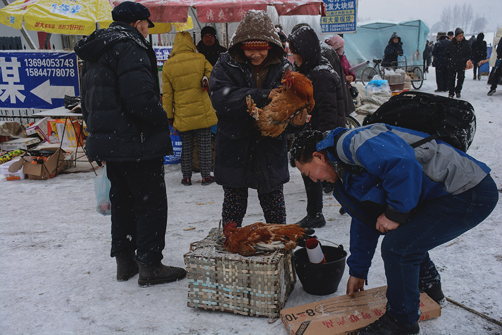 路边雪中集市