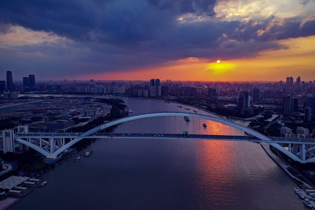 夕阳下的卢浦大桥